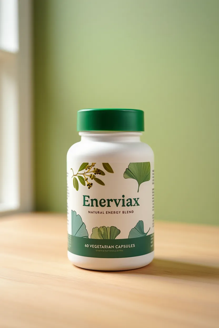 Enerviax natural supplement bottle with green botanical ingredients